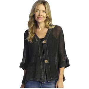 Jess & Jane Mineral Washed Mesh Cardigan Black Lagenlook Boho Oversized Small
